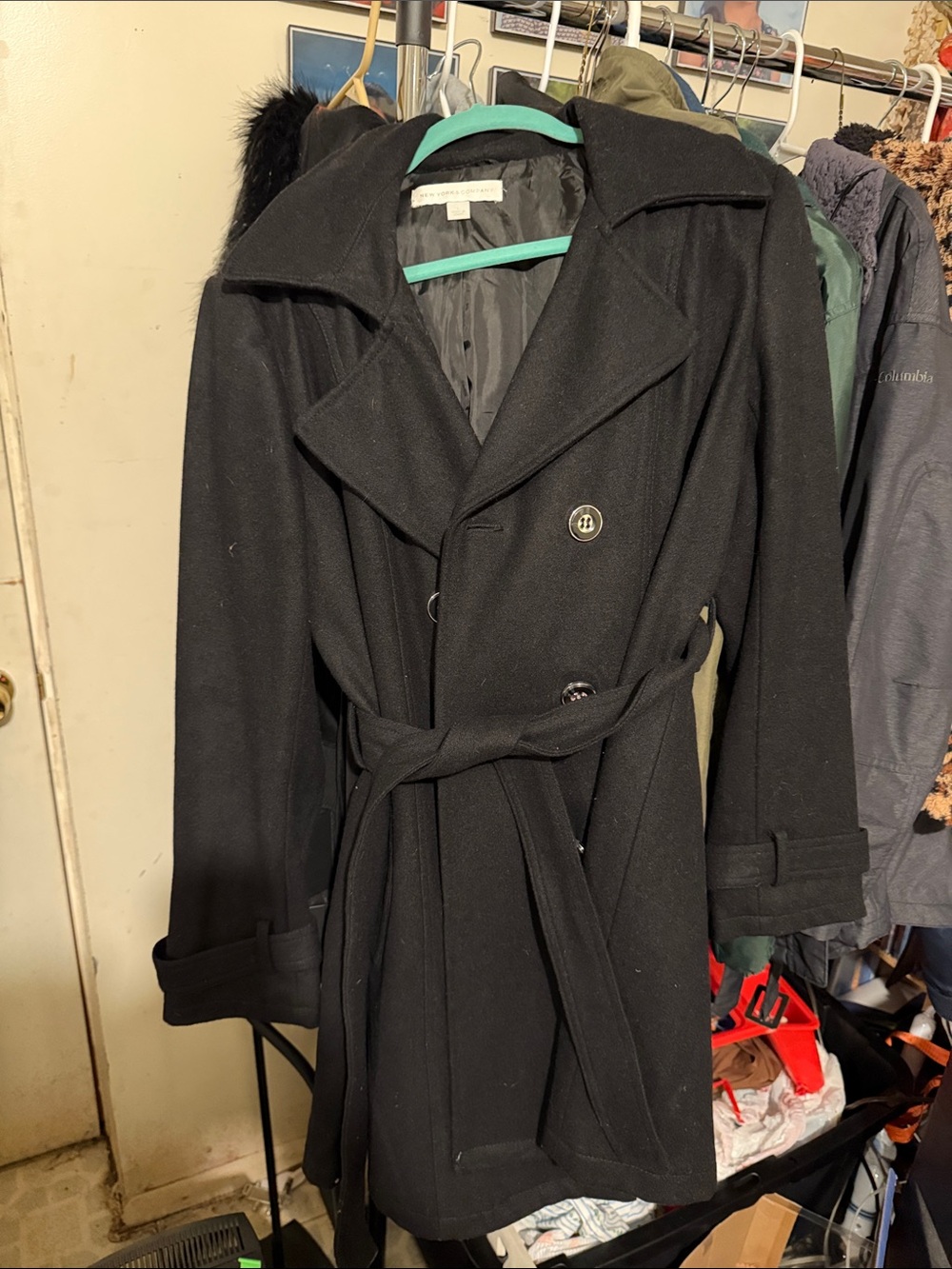 New York & Company Black Double-Breasted Pea Coat